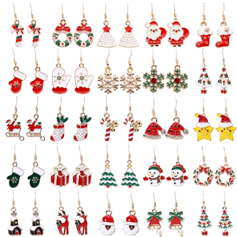Weihnachts-Ohrringe Emaille Tropföl Legierung Mit 925 Sterling Silber Ohrpfosten Weihnachtsmann Baum Rentier Geschenk Damen