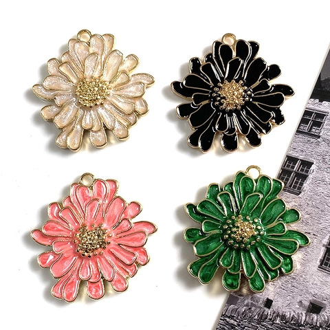 Daisy Flower Pendants Enamel Alloy Floral Charms For DIY Jewelry Making Necklaces Earrings Keychains Fresh Accessories