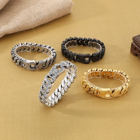 Pulsera De Cadena De Acero Inoxidable Para Hombre Totem Grabado Vintage Joyería Punk Rock