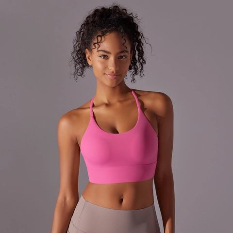 Sport BH Damen Überkreuzter Rücken Dünne Träger Polster Yoga Top Nylon Elasthan Laufen Fitness