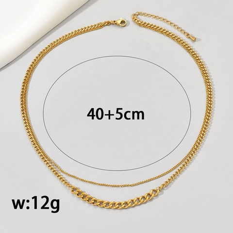 Minimalist Gold Plated Stainless Steel Double Layer Heart Pendant Necklace For Women Men Fashion Curb Chain Jewelry
