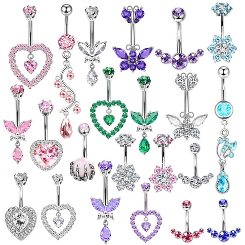 Piercing Ombelico Acciaio Inossidabile Rame Con Zirconia Cuore Farfalla Gioielli Per Il Corpo Per Donna