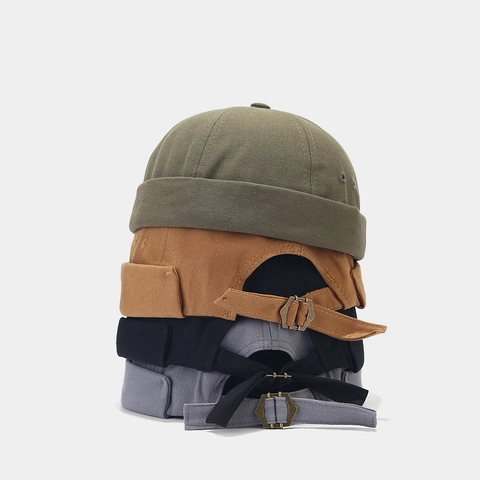 Retro-Docker-Hut Aus Baumwoll-Canvas Randlose Verstellbare Miki-Kappe Streetwear Hip-Hop Einfarbig Unisex