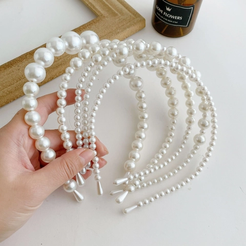 Elegant Faux Artificial Pearl Headband Hair Accessories For Women Girls Retro Wedding Bridal White Beaded Head Hoop Thin Thick