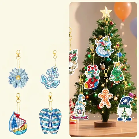 DIY Diamond Painting Keychain Christmas Gnome Flower Animal Ornaments Acrylic Resin Drills Handmade Art Crafts Bag Pendants