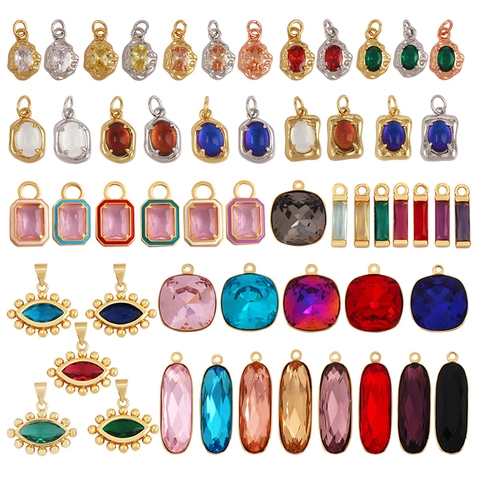 DIY Schmuck Anhänger Kupfer Vergoldet Facettierter Zirkonia Kristallglas Für Halsketten Ohrring Herstellung Handgemachte Zubehör Multi Form