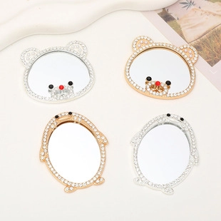 Mini Espejo de Maquillaje de Dibujos Animados de Oso Pingüino Accesorio DIY para Funda de Móvil Aleación Diamante de Imitación