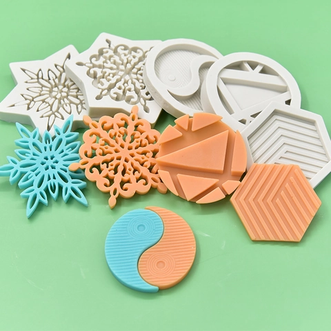 Moldes De Silicona Copo De Nieve Tai Chi Formas Geométricas Hexágono Para DIY Hornear Chocolate Fondant Resina Artesanía