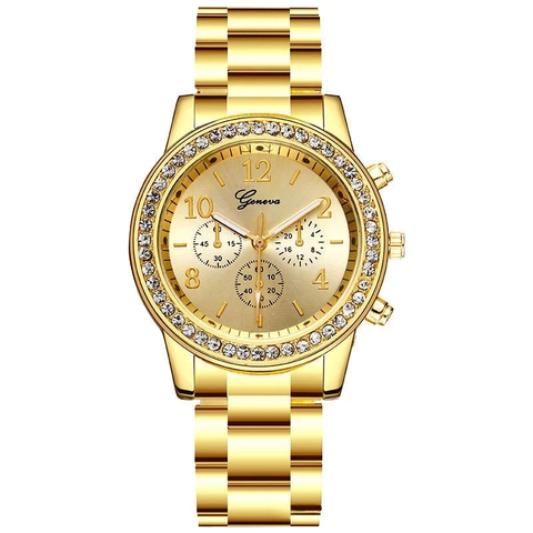 Orologio Al Quarzo Da Donna Elegante Con Cinturino In Lega E Lunetta In Strass Quadranti Decorativi Moda Casual