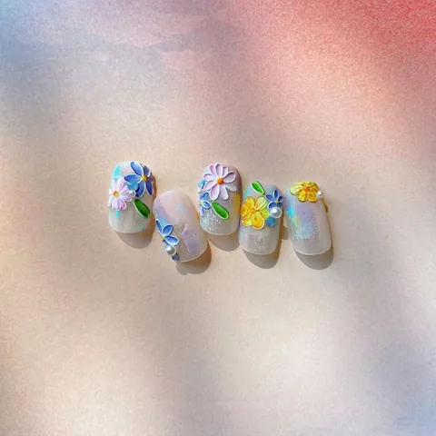Adesivi Per Unghie 5D Goffrato 3D Rilievo Pittura A Olio Fiori Colorati Girasole Margherita Autoadesivi Decorazione Manicure DIY