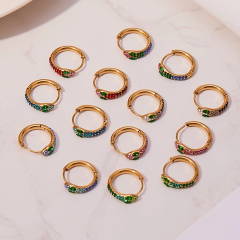 Snake Hoop Earrings Gold Plated Stainless Steel With Colorful Zircon Micro Pave U Shaped Geometric Jewelry For Women