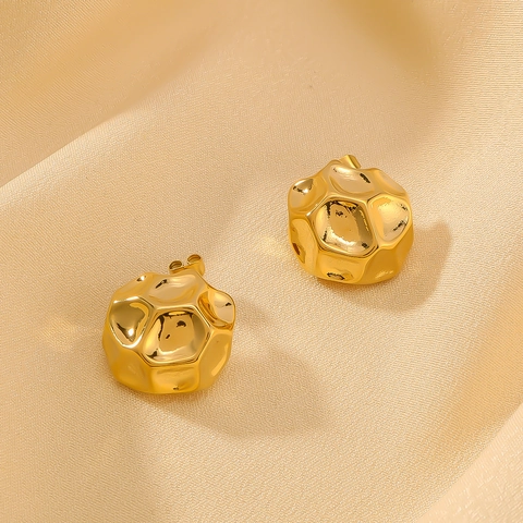 Onregelmatige Geometrische Bol Oorknoppen 18K Verguld Roestvrij Staal Gehamerde Textuur Abstracte Sieraden Voor Dames