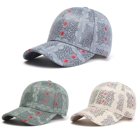 Baseball Cap Unisex Polyester Star Print Crack Pattern Peaked Sun Hat Adjustable Casual Outdoor Streetwear