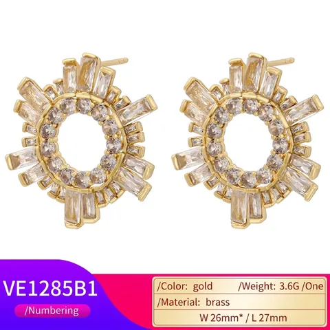 Lussuosi Orecchini a Lobo in Ottone con Zirconia a Forma di Girasole Radiale Geometrico Cavo Taglio Baguette Tondo Gioielli da Festa