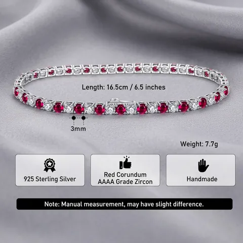 925 Sterling Zilver Rood Wit Zirconia Tennis Armband 3mm Ronde Snee CZ Enkele Rij Ketting Armband Voor Dames Elegant Sieraden Cadeau