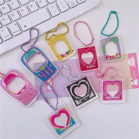 Portachiavi Cornice Foto Acrilico Supporto Carte Foto DIY Telefono Retrò Cuore Francobollo Pendente Borsa Protezione Carta Stella Catena Sfere