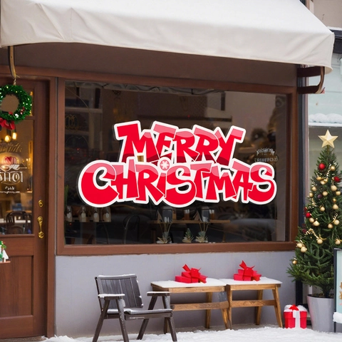 Christmas Window Sticker Merry Christmas Static Cling Decal PVC Glue-Free Double Sided Glass Door Mall Festive Decor