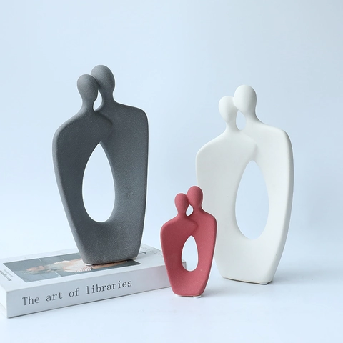 Abstract Couple Figurine Frosted Ceramic Human Sculpture Modern Minimalist Hollow Art Ornament Home Decor Office Desktop