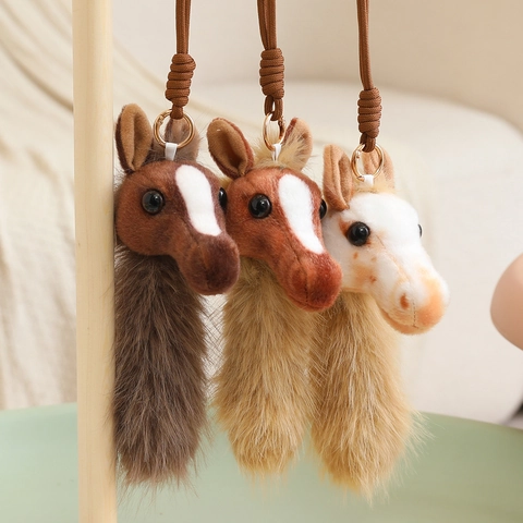 Ciondolo Testa Di Cavallo In Peluche Simpatico Pony Cartone Animato Ciondolo Per Borsa Con Corda Intrecciata Portachiavi