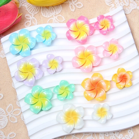 Resin Plumeria Frangipani Flower Charms Gradient Colorful Flatback Accessories For DIY Jewelry Hair Clip Making