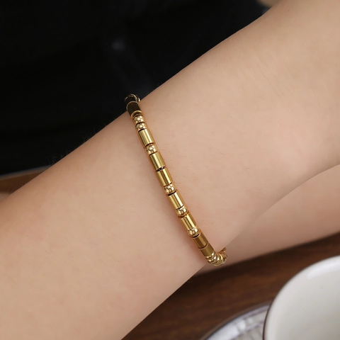 Morse Code Bracelet Stainless Steel Beaded Handmade Adjustable Minimalist Jewelry Gift For Women