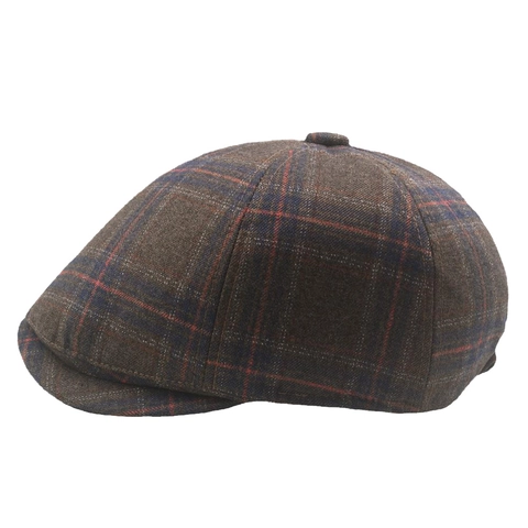 Vintage Plaid Newsboy Cap British Retro Flat Cap Warm Fleece Lined Cotton Polyester For Autumn Winter Adjustable