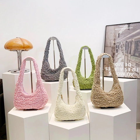 Bolso Hobo Para Mujer Textura Popcorn Gran Capacidad Nube Plisado Bolso De Hombro Nailon Informal Moda