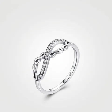 Anello Infinito Argento Sterling 925 Zirconia Minimalista Elegante Gioielli Geometrici Per Donne