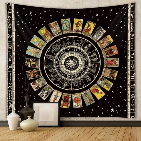 Polyester Tapestry Wall Hanging Psychedelic Mushroom Tarot Zodiac Tree Of Life Bohemian Home Bedroom Decor Mysterious