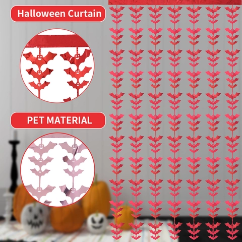 Tenda a Frange in Foglio di Pipistrello di Halloween PET Decorazione per Feste Spaventose Sfondo Appeso a Parete per Celebrazione