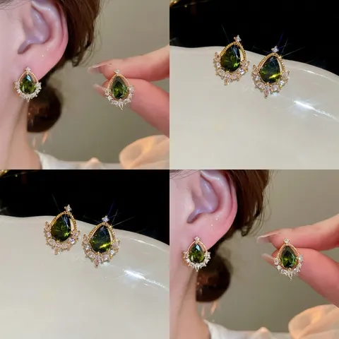 Orecchini Vintage A Goccia Rame Placcato Oro 18K Zircone Verde Perno In Argento Gioielli Di Lusso Eleganti Per Donne