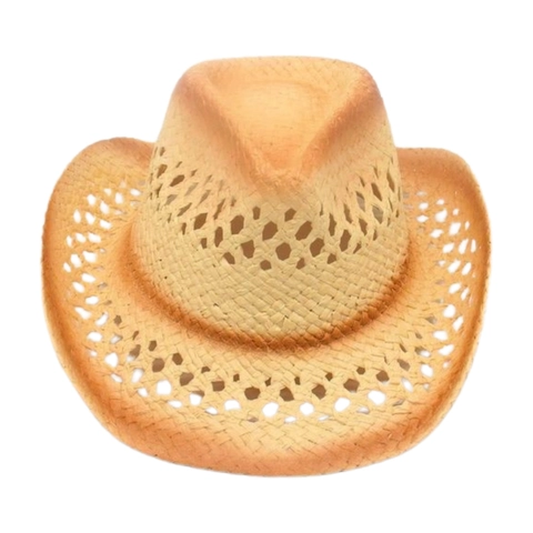 Western Cowboy Straw Hat Hollow Out Breathable Sun Protection Beach Vintage With Adjustable Chin Strap Tassel