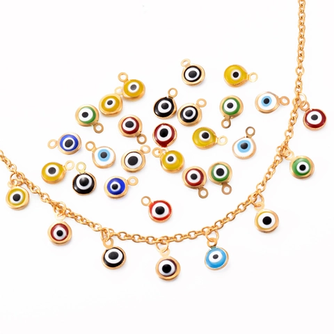Stainless Steel Evil Eye Pendants Gold Plated Enamel Round Charms For DIY Jewelry Making Necklaces Bracelets Accessories