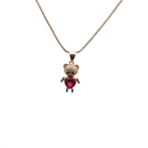 Collana Con Pendente Orso Rame Zircone Micro Pavé Pietra A Cuore Gioielli Cartone Animato Regalo Donne Ragazze