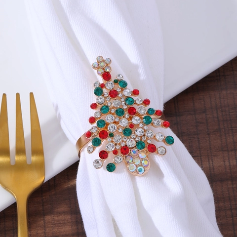 Ronds de Serviette de Noël en Alliage Strass Sapin de Noël Sucre d'Orge Traîneau Cloche Couronne Décoration de Table