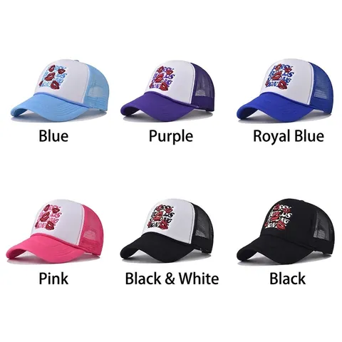 Trucker Hat Hoge Kroon Mesh Baseball Cap Lip Borduurwerk Ademend Retro Streetwear Snapback Unisex Verstelbaar