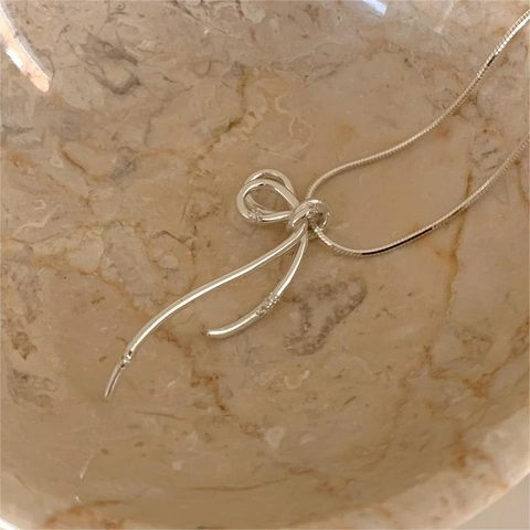 Collar Con Colgante De Nudo De Lazo De Plata De Ley 925 Para Mujer Joyas Minimalistas Elegantes Cadena De Serpiente