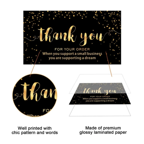 Thank You Cards Small Business Order Support Elegant Black Gold Foil Paper Note Stationery