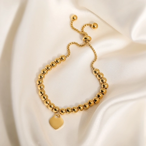 Minimalistisches Edelstahl 4mm Perlenkette Armband Für Damen Verstellbarer Kordelzug Herzanhänger Gold Silber Modeschmuck