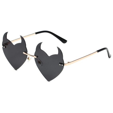 Occhiali Da Sole A Cuore Senza Montatura Con Corna Da Diavolo Cornice In Metallo UV400 Moda Festa Per Uomo E Donna