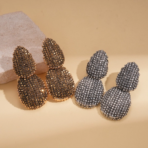 Pendientes Vintage De Doble Gota De Agua Para Mujer Con Stras Pavimentado Aleación Y Poste De Acero