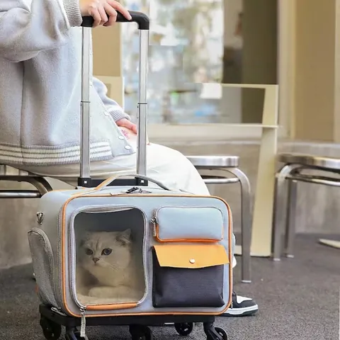 Mochila Con Ruedas Para Mascotas Ventana Transparente Ruedas Universales Tela Oxford Transpirable Bolsa De Viaje Gato Perro