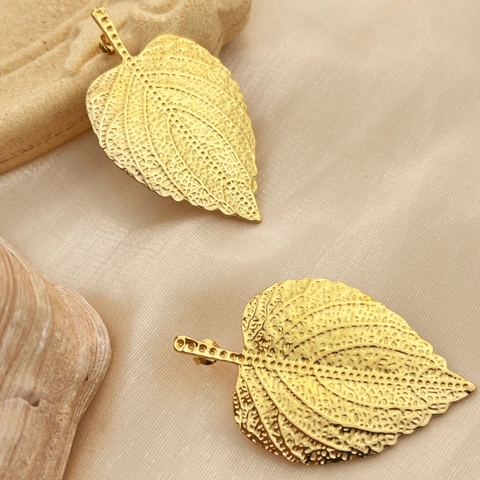 Blatt Ohrstecker Mit Edelstahl Ohrstecker 18K Vergoldet Realistische Blattstruktur Große Elegante Mode Nische
