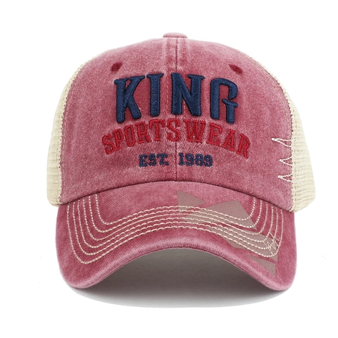 Cappello Da Baseball In Cotone Lavato Retrò Trucker Hat King Ricamo Maglia Traspirante Regolabile