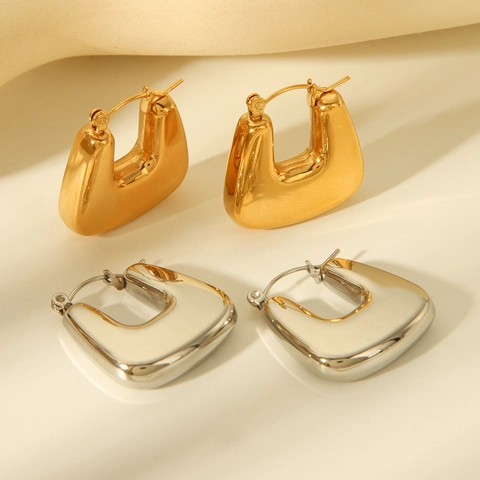 Pendientes De Aro Huecos De Acero Inoxidable Geométricos En Forma De U Herradura Minimalistas Joyería Para Mujer