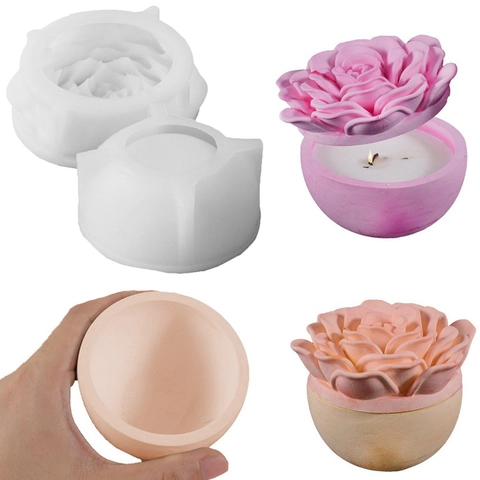 Pioenroos Bloem Siliconen Mal DIY Hars Gieten Voor Sieraden Opbergdoos Kaarsenhouder Container Deksel Decoratie