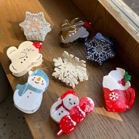 Barrettes De Noël En Acétate Flocon De Neige Père Noël Bonhomme De Neige Strass Accessoires Cheveux Festifs Pour Femmes Filles