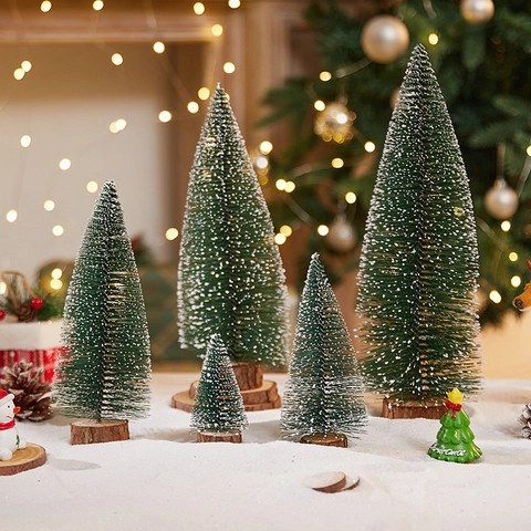 Mini Weihnachtsbaum Schneebedeckt Holzsockel Tischschmuck Künstliche Kiefernnadel Gefrostet Tischdekoration Festlich