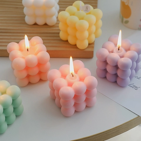 Vela Aromática Estética Bubble Cube Hecha a Mano Cera de Soja Parafina Color Pastel Vela para Decoración Hogar Regalo Cumpleaños Atmósfera