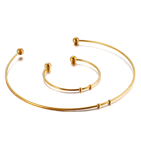 Stainless Steel Jewelry Minimalist Geometric Open Collar Necklace And Cuff Bracelet For Women Beads Charm Elegant